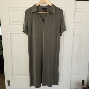 Tahari Women's Dark Sage Green Polo style Midi Dress V neckline‎ - Large